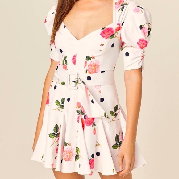 NEW! Floral & Polka Dot Belted Cut Out Back Mini Dress - Picture 4 of 12